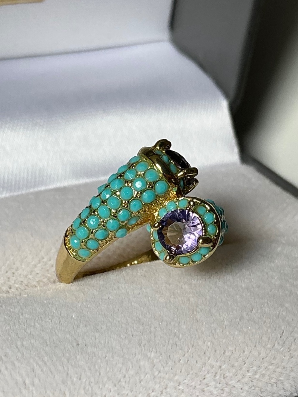 Sterling Silver Bypass Ring Gold Tone Amethyst Turquoise Pavé Style 925 - Picture 9 of 16